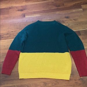 heavy knit green yellow and red sweater
